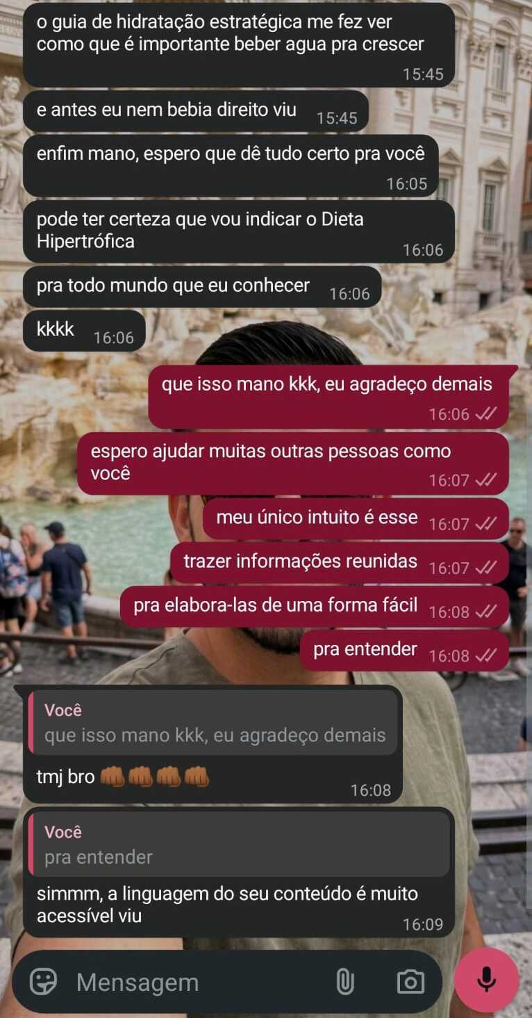Aluno comenta como o guia de hidratação estratégica mudou seu hábito de beber água