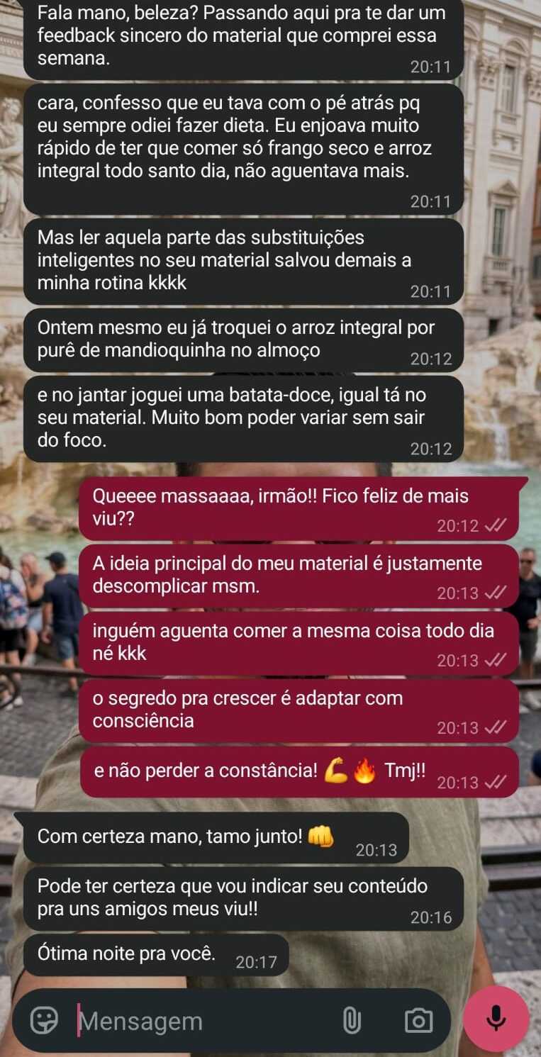 Aluno elogia as substituições práticas da dieta para hipertrofia